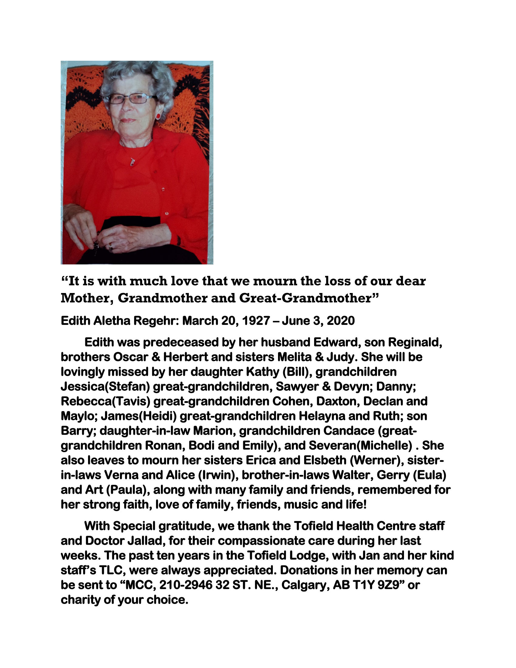Mennonite Historical Society of Alberta – Regehr, Edith (Epp)